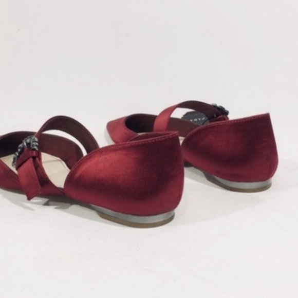 ZARA BALLERINAS GEM RHINESTONE BUCKLE SATIN RED FLATS SHOES. 6 - Picture 4 of 9